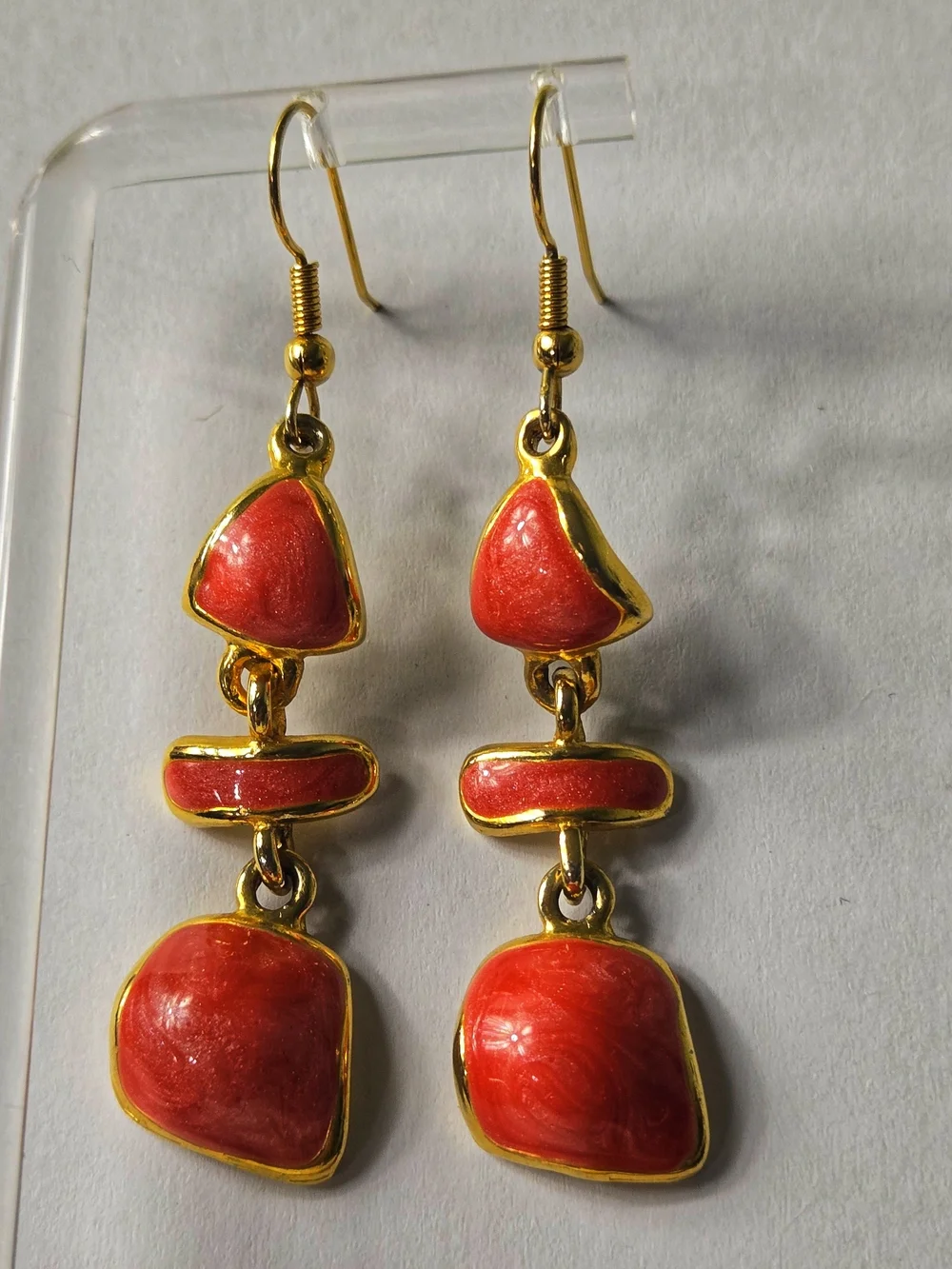 Vintage Gold-Tone Orange Enamel Dangle Earrings